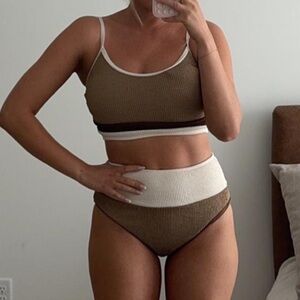 DO NOT DISTURB PINK COLOR BLOCK SWIM TOP